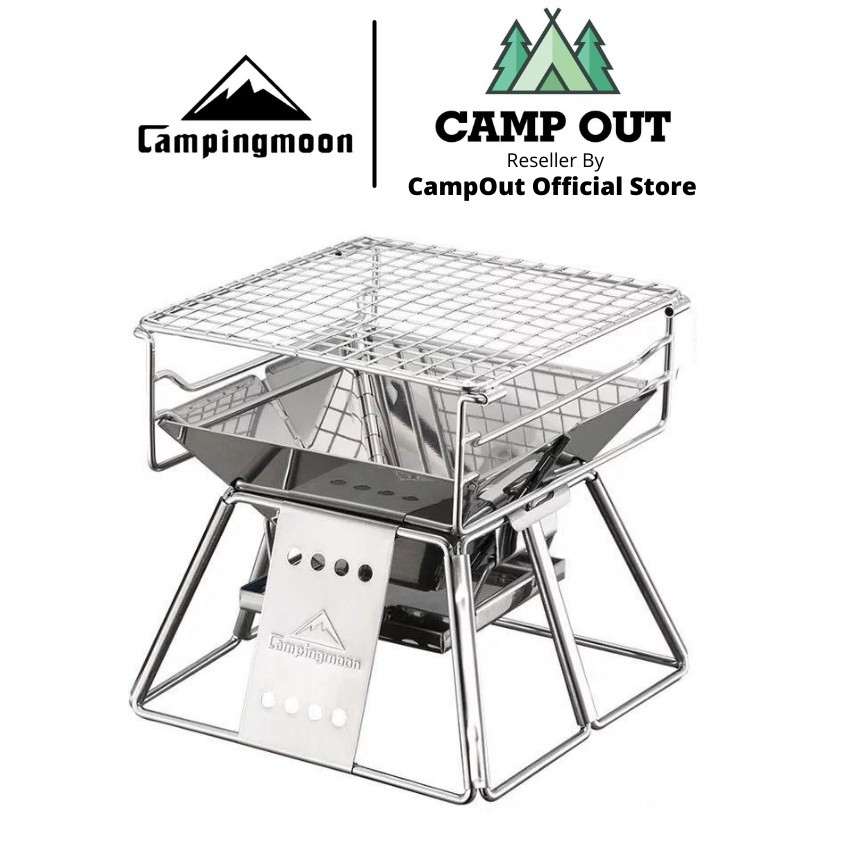 Bếp nướng campingmoon campoutvn cắm trại du lịch bếp than inox x-mini A250