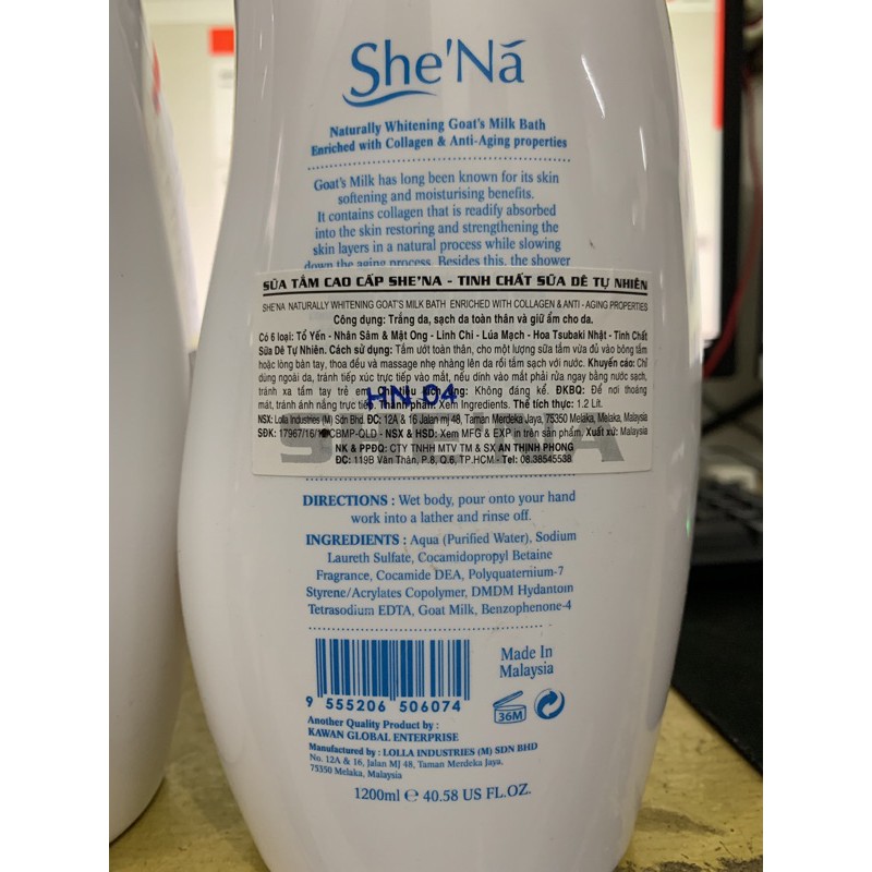 Sữa tắm Cao Cấp Shena Tinh Chất Sữa Dê 1200ml