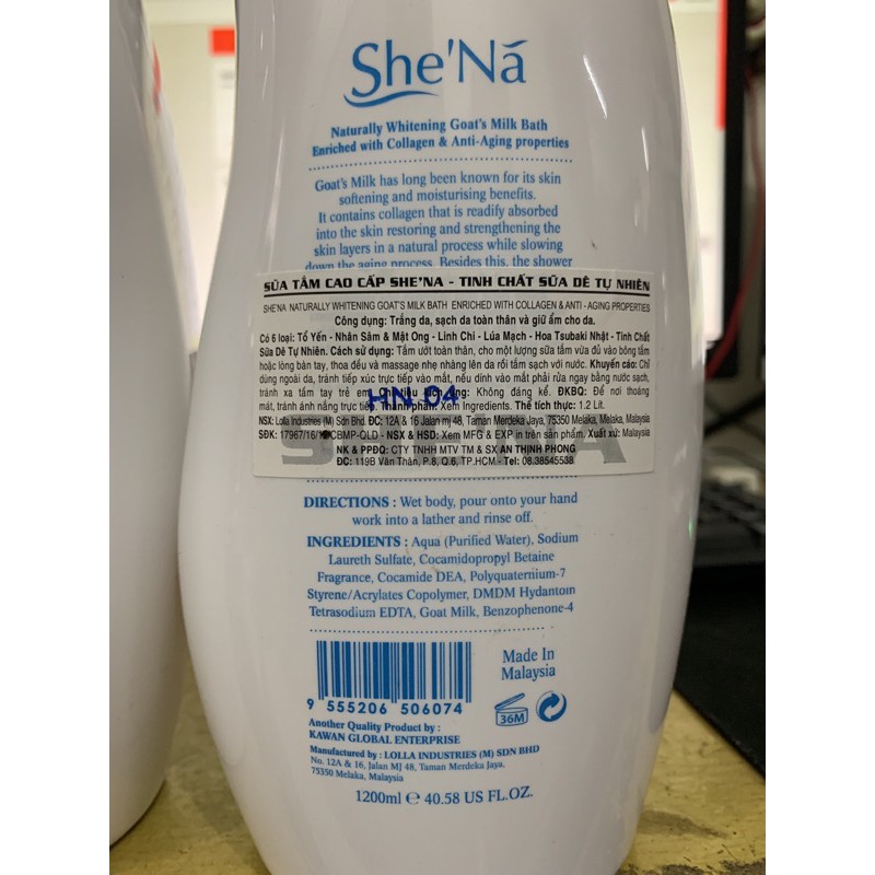 Sữa tắm Cao Cấp Shena Tinh Chất Sữa Dê 1200ml(mầu trắng)