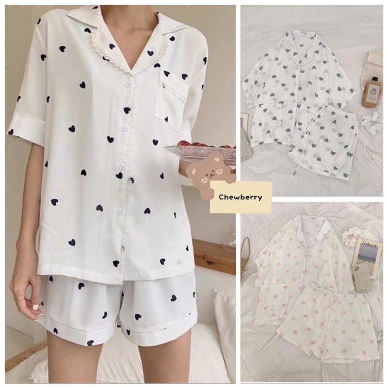 BỘ ĐỒ NGỦ PIJAMA TIM HỒNG 🦋 SET MẶC NHÀ NỮ TIM TO 🦋