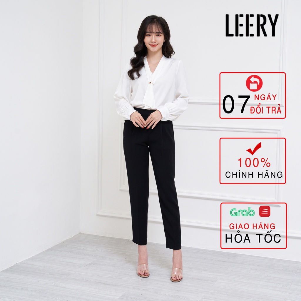 Quần Baggy nữ size lớn, quần dài đen công sở cho nữ thiết kế lưng chun cao cấp QD16DEN - LEERY