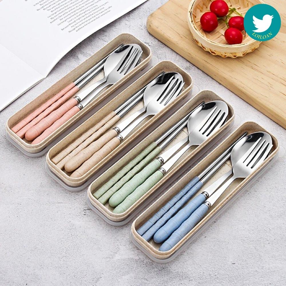 Bộ 3 Món Thìa, Đũa, Dĩa Chất Liệu Inox 304 Không Rỉ Kèm Hộp, Bộ Muỗng,Thìa, Nĩa Dùng Cá Nhân