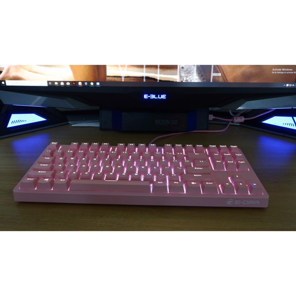 Bàn Phím Cơ EDra EK387 Pink / Black RGB LED, Chống Nước - Chính Hãng