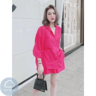 Set đũi quần short áo sơmi form rộng