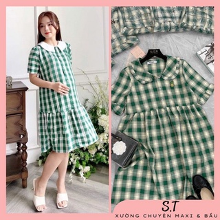 Váy bầu đẹp - Đầm bầu suông - Váy bầu thiết kế kẻ sọc chất kate lụa siêu xinh
