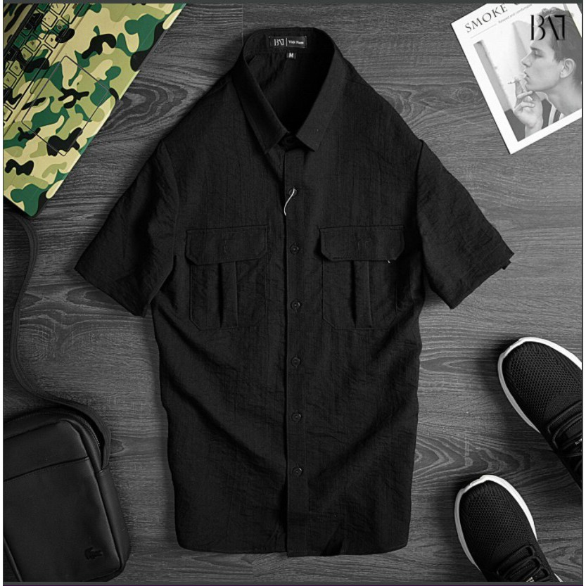 Áo sơ mi đũi nam cộc tay, trắng và đen, full size hàng đẹp | BigBuy360 - bigbuy360.vn