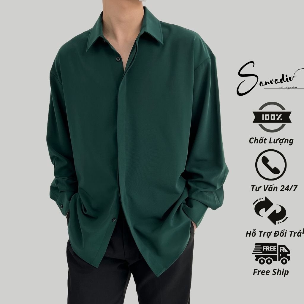 Áo sơ mi lụa nam nữ dài tay SANVADIO Giấu Cúc phong cách Hàn Quốc basic dễ phối đồ ASM41