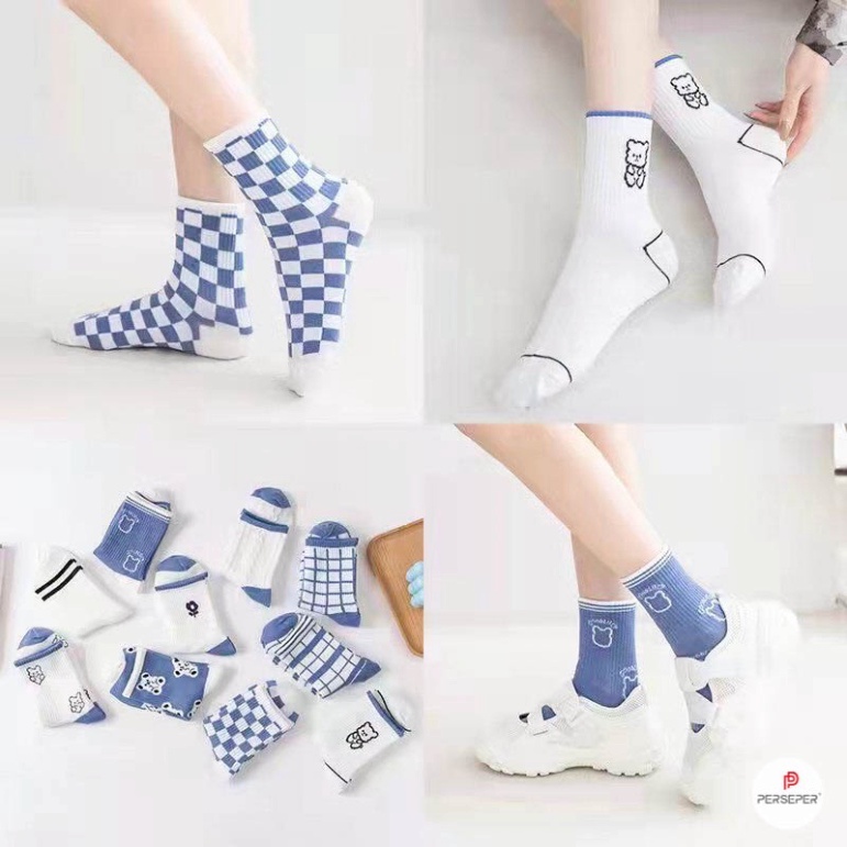 Tất cổ cao nữ nam chất vải Hàn mát thoáng khí  vớ cổ cao phong cách teen cá tính thun cotton ESHOP