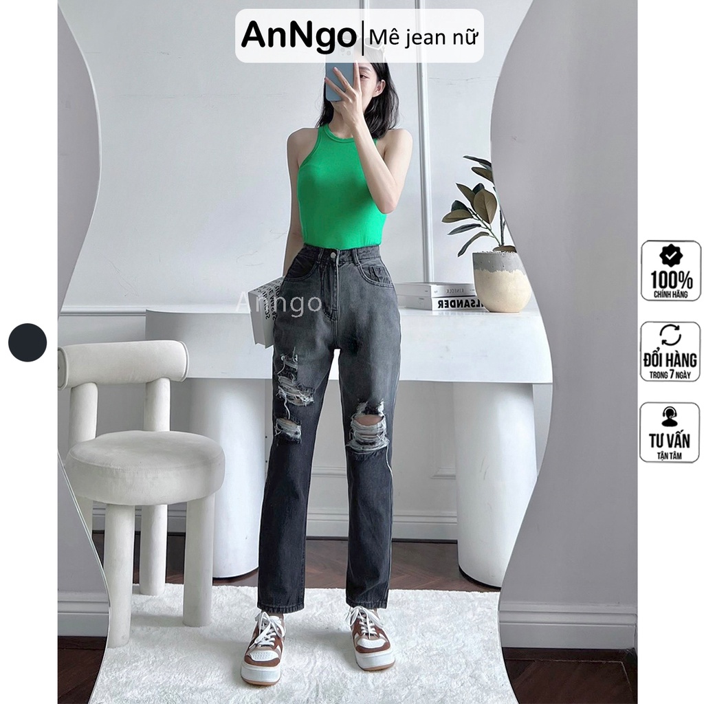 Quần jean nữ baggy loang màu chất vải Jean Denim không co giãn, bền màu AnNgo - AT176