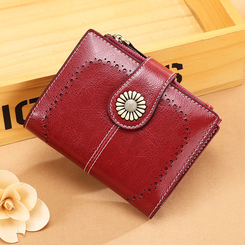 Ví IELGY dáng ngắn dạng da sáp dầu có khóa kéo thời trang dành cho nữ