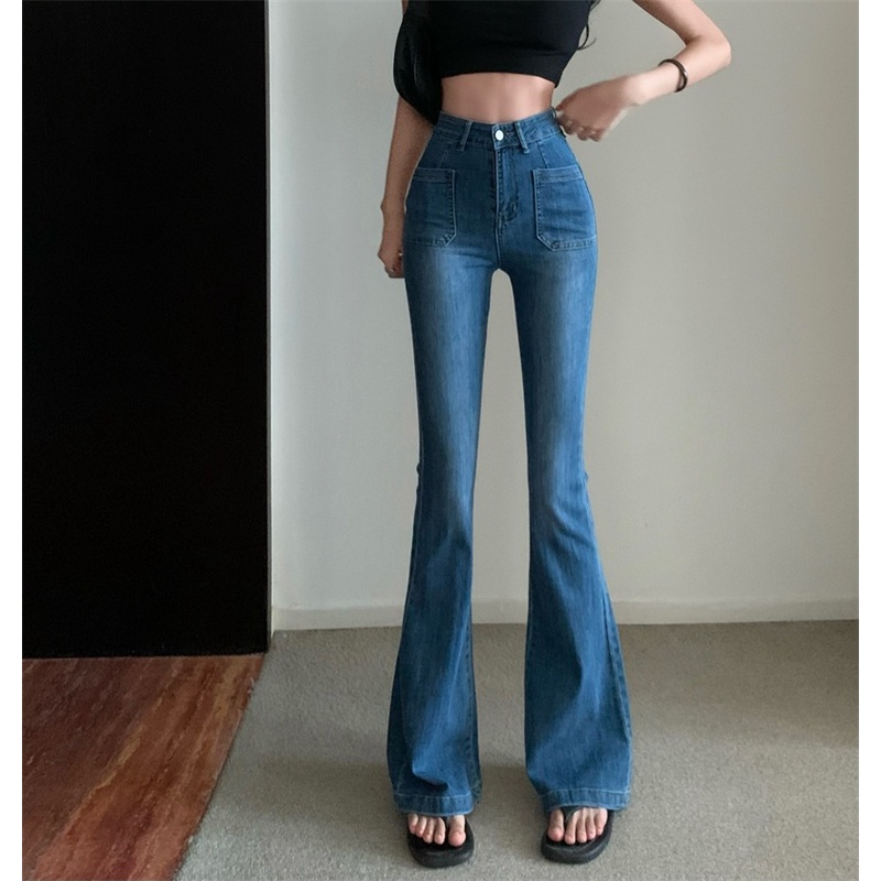 Cocory vn Quần Jeans Nữ Lưng Cao Ống Loe Thời Trang