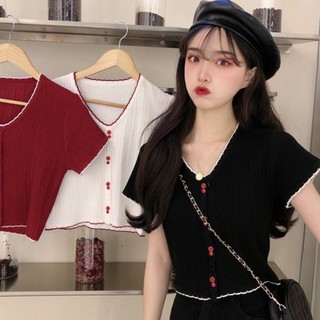 Áo Len Tăm Dệt Kim Tay Ngắn 🎀 Áo croptop kiểu ngắn tay phong cách ulzzang Hàn Quốc C36 - MaoMao