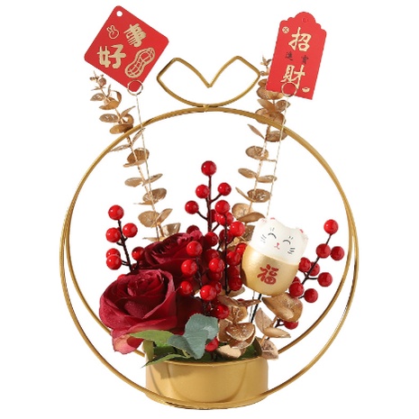 Lẵng hoa sắt decor tròn màu vàng có nơ LAHS2 giỏ hoa treo tường trang trí nhà cửa không kèm hoa