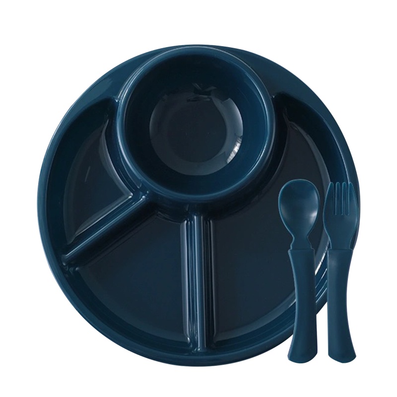 Bộ Dụng Cụ Ăn Gồm Tô Muỗng / Nĩa Bằng Nhựa Chia Ngăn Chống Nóng Dành Cho Bé