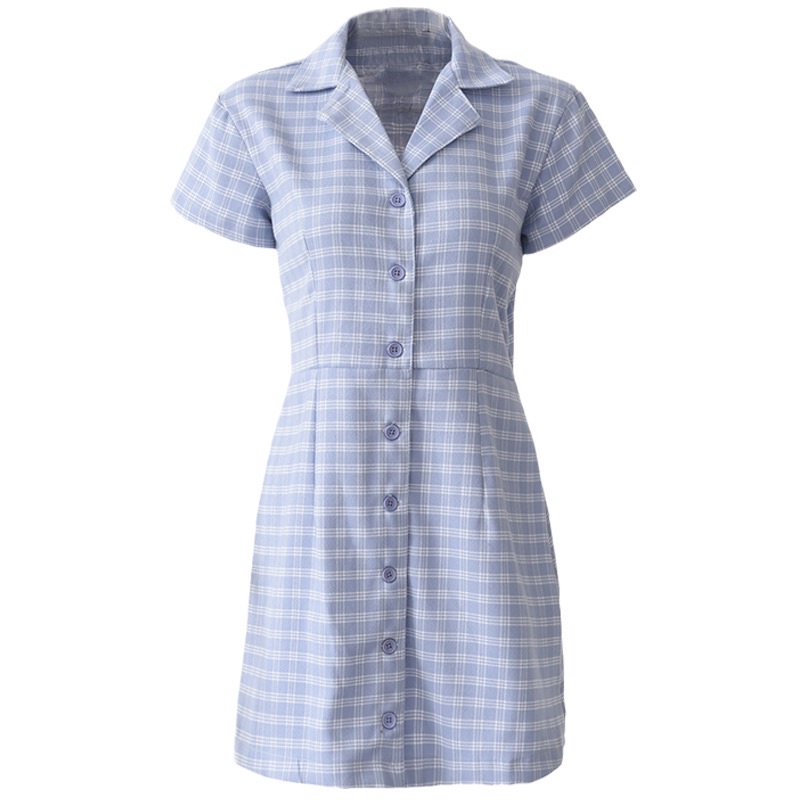 Đầm kẻ caro màu xanh pastel giống Cúc Tịnh Y