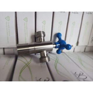 Van T giảm áp, khoá nước bồn cầu màu Xanh Inox 304. Phi 21