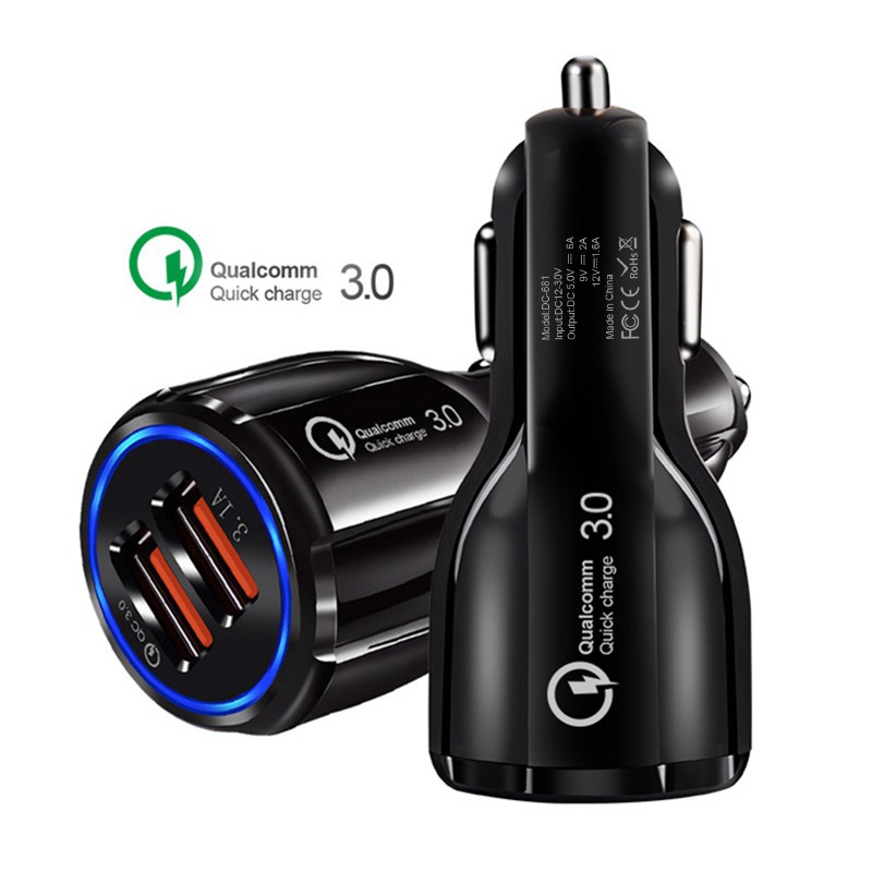 Dual USB QC 3.0 fast car charger adapter for Apple Android type-c micro iphone and other interfaces