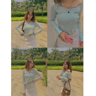 Áo croptop nữ vạt xéo tay dài
