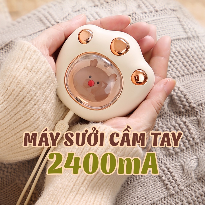 Máy sưởi mini cầm tay 2400mA, kiểu dáng nhỏ gọn xinh xắn, dễ thương, chế độ sưởi ấm tới 60 độ