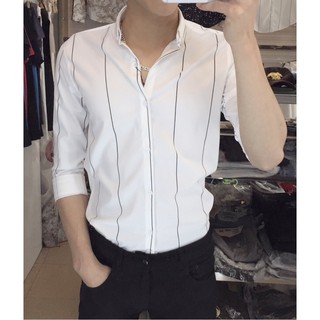 Áo sơ mi kẻ sọc đen nam màu Trắng