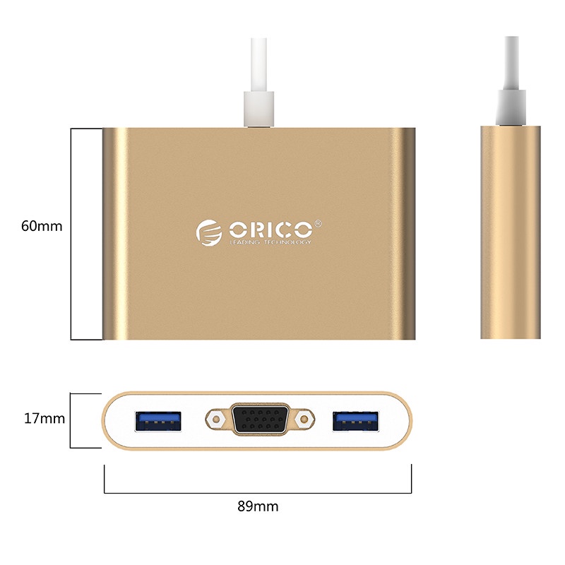 [ORICO] Hub Chuyển Type-C Sang VGA/Type-C/USB3.0-A*3 RCV3A Tương Thích Mac/Windows/Linux