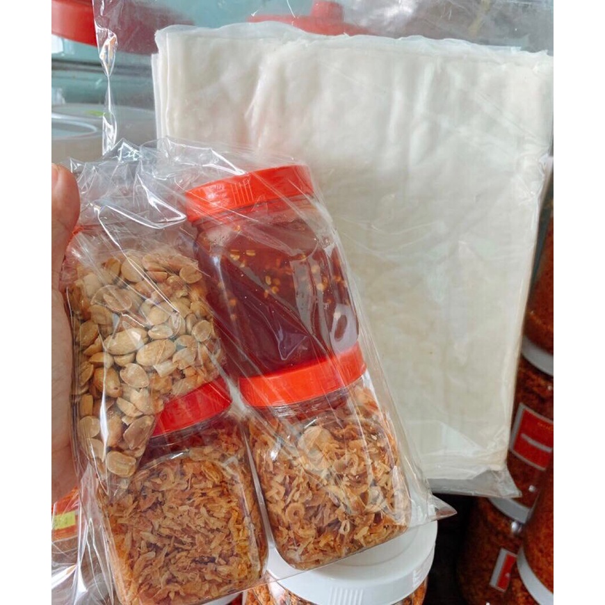Set 500g bánh tráng phơi sương + sốt me + đậu phộng + hành phi