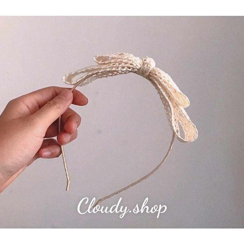 Cài tóc/Bờm nơ ren 2 lớp phong cách tiểu thư