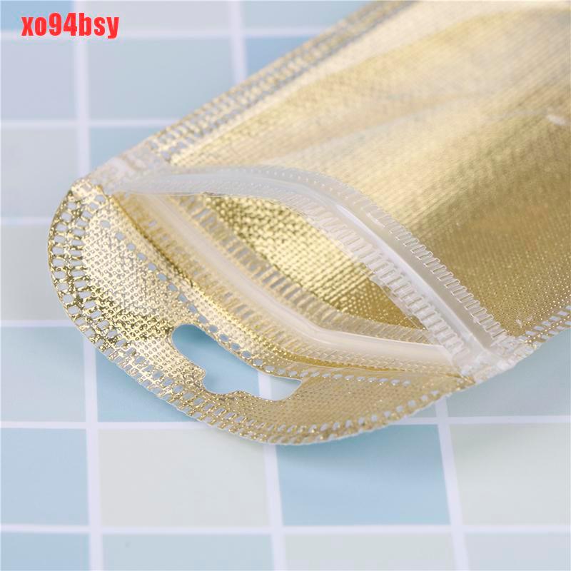 [xo94bsy]10pcs gold Glossy Heat Seal Aluminum Foil Small Ziplock Bag Flat Zip Lock