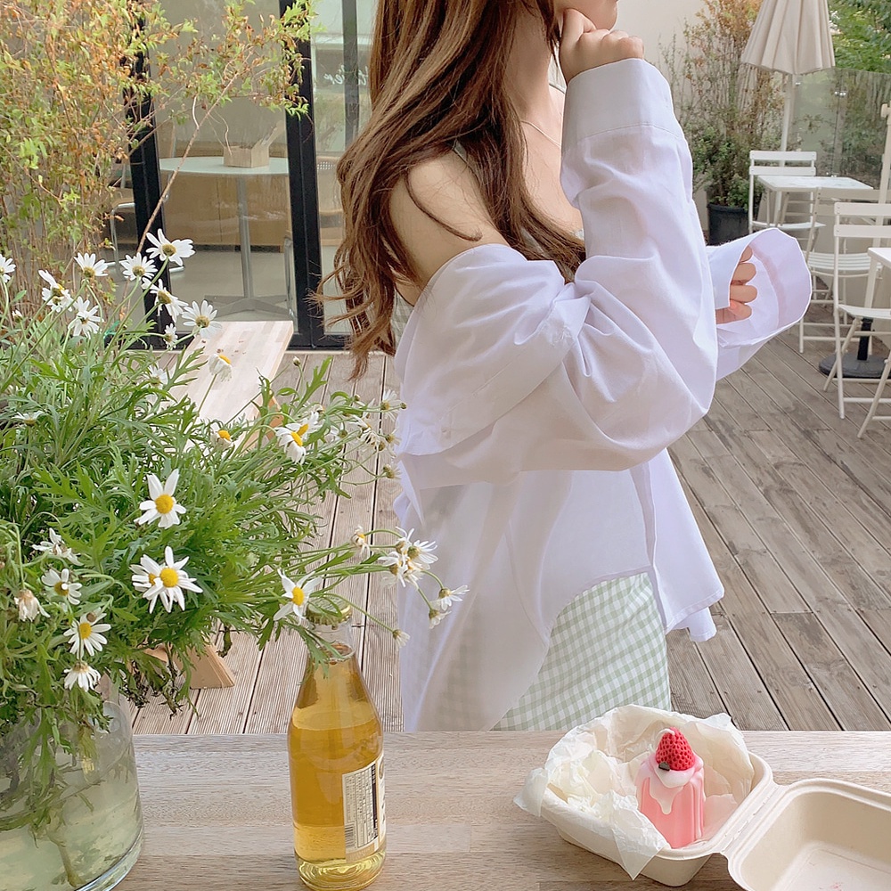 Áo Sơ Mi Tay Dài Dáng Rộng Thiết Kế Đơn Giản Dễ Phối Đồ Thời Trang Mùa Thu Phong Cách Hàn