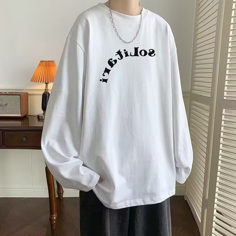 Áo Thun Tay Dài Cổ Tròn Dáng Rộng In Chữ Phong Cách Hàn Quốc Thời Trang Cho Nam size M-5XL