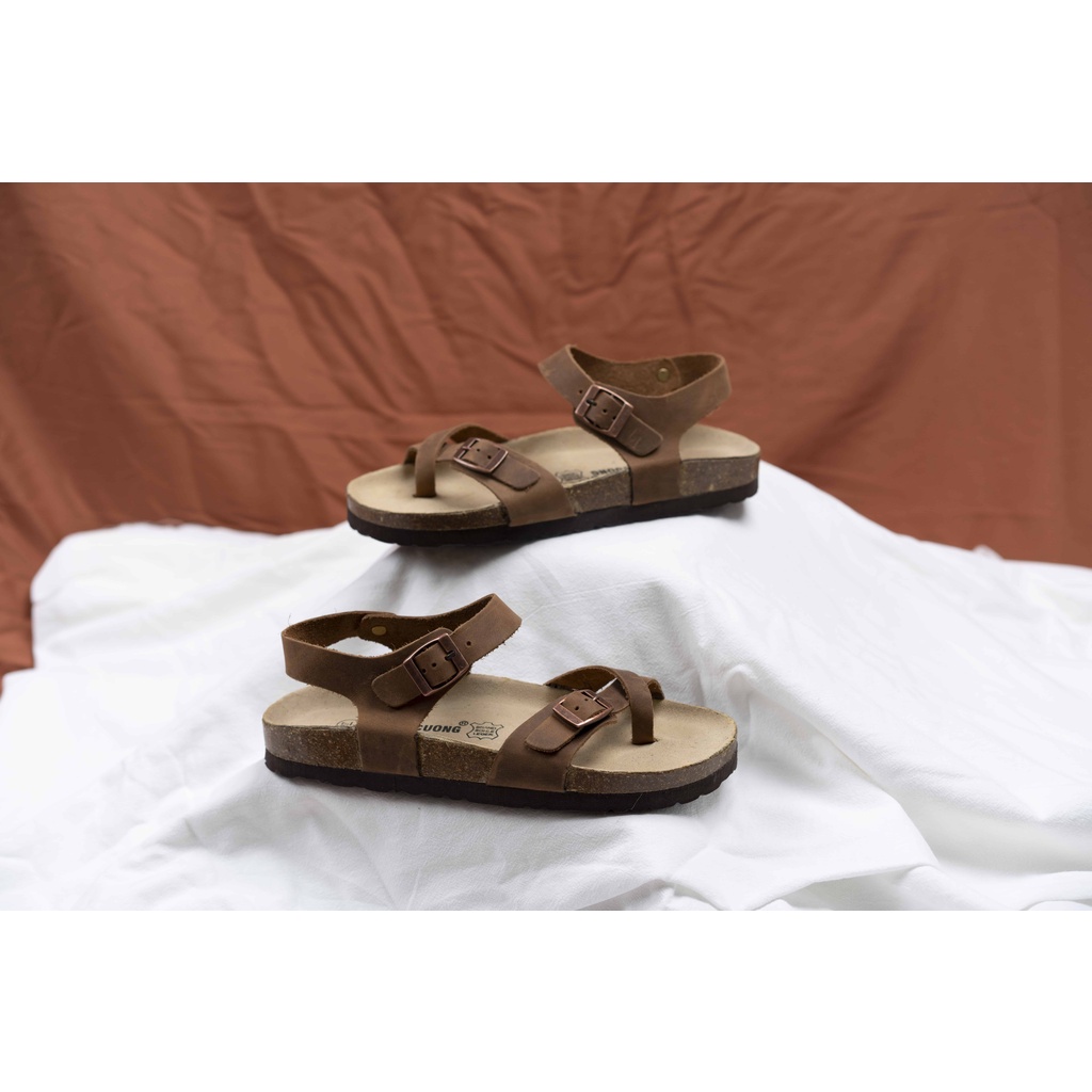 Giày Sandal Xỏ Ngón Da Pu Xịn Sò Màu Nâu Đen Trắng Đế Trấu Mã Sản Phẩm SATA22