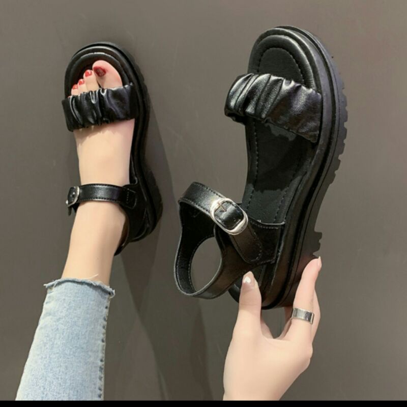 Dép Nữ Quai Hậu Nhún Ngang Xếp Li Cực Xinh Đế PU Cao 3-5P Tôn Dáng Siêu Nhẹ Êm Chân