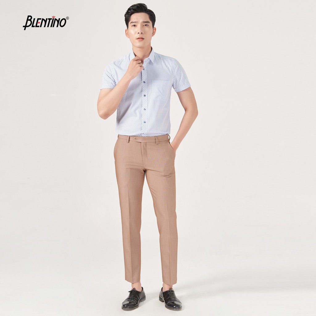 Áo sơ mi cộc tay BLENTINO kẻ sọc BCV13 form Regular