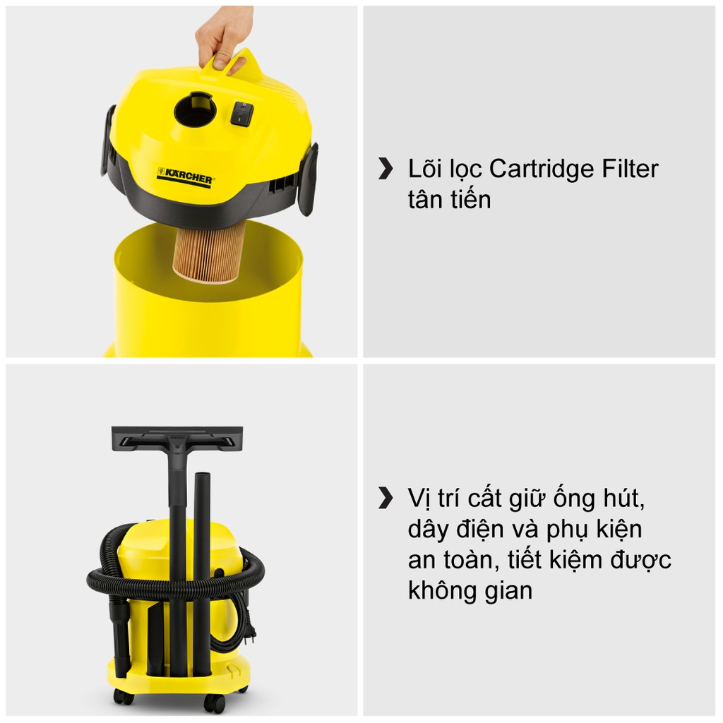Combo máy hút bụi Karcher WD 2 Cartridge Filter Kit và bộ túi lọc bụi WD2 (5 cái) | BigBuy360 - bigbuy360.vn