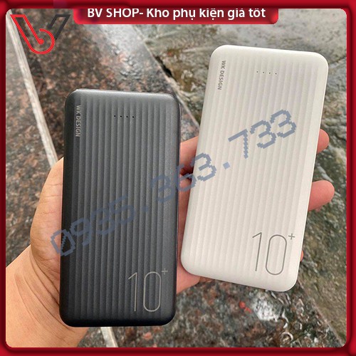 Pin sạc dự phòng mini iphone 10000 mAh WK DESIGN  WP-129 chính hãng, hỗ trợ sạc nhanh 2.1A thiết kế vân nhám sang trọng.