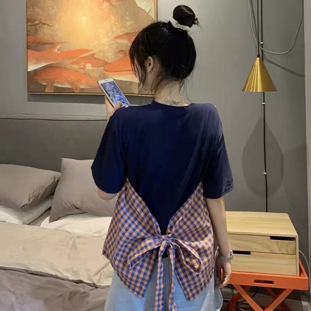 Bigsize S-4XL Áo phông phối giả yếm kẻ siêu xinh