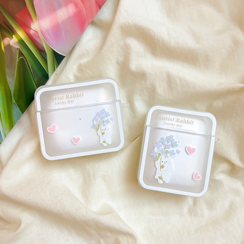 Vỏ Bảo Vệ Hộp Sạc Tai Nghe airpods Pro 2 / 3 Hình Vuông Họa Tiết Chú Thỏ Hoạt Hình Dễ Thương
