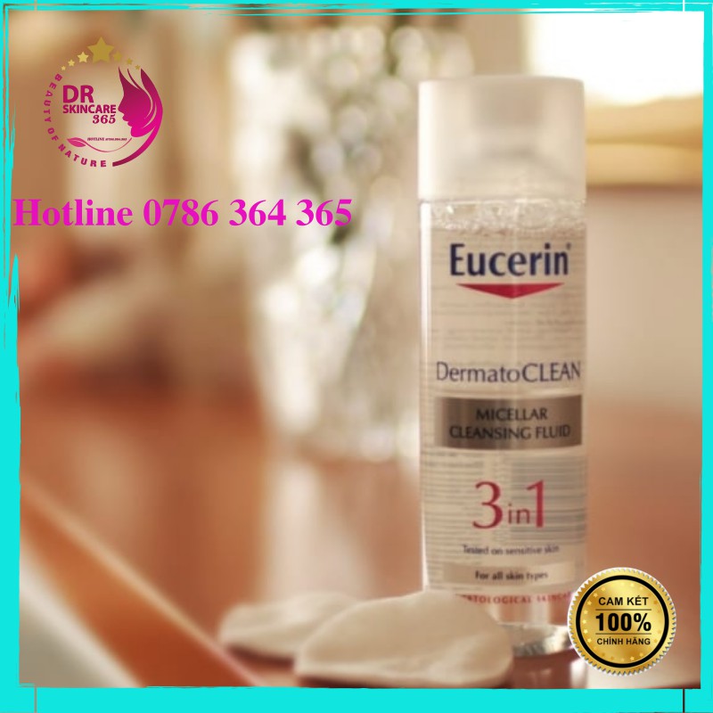 Nước tẩy trang 3 trong 1 Eucerin DermatoClean Micellar Cleansing Fluid cho mọi loại da