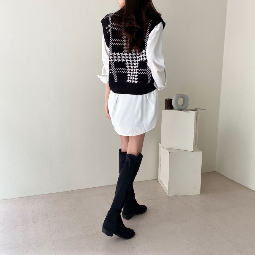 SUXI Áo dệt kim không tay cổ chữ v phong cách hàn quốc cho nữ