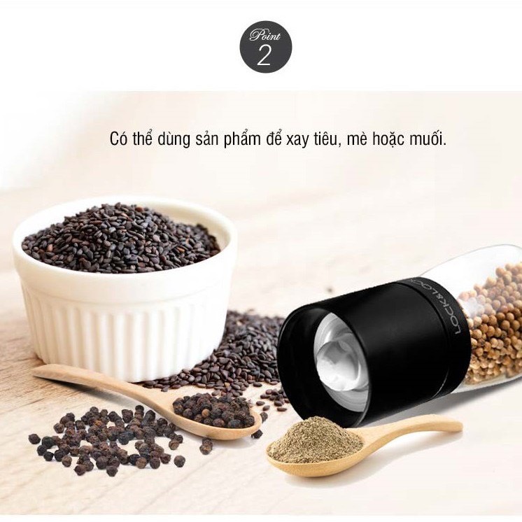 Hũ Xay Tiêu Thủy Tinh 140ml Lock&Lock CKO115 Lưỡi Nghiền Bằng Sứ Siêu Bền