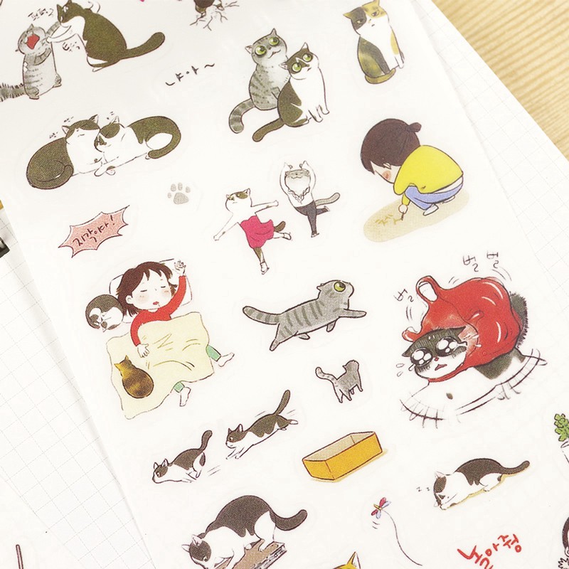 Set 2-6 Tấm Sticker PVC Mèo Nhiều Hình Trong Suốt Đáng Yêu Dán Sổ Tay DIY Trang Trí Nhật Ký Planner Hàn Quốc Bằng Nhựa
