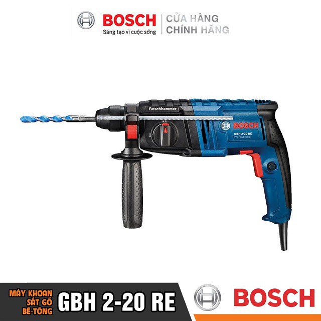 [CHÍNH HÃNG] Máy Khoan Búa Bosch GBH 2-20 RE (20MM-600W) - Chuyên Khoan Bê Tông, Giá Đại Lý Cấp 1, Bảo Hành Toàn Quốc