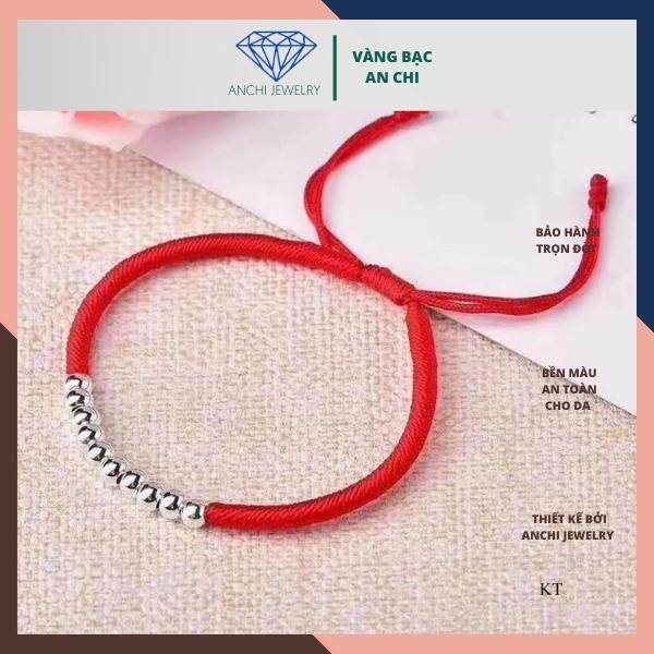 Vòng tay chỉ đỏ 10 viên bi bạc 4li, Anchi jewelry