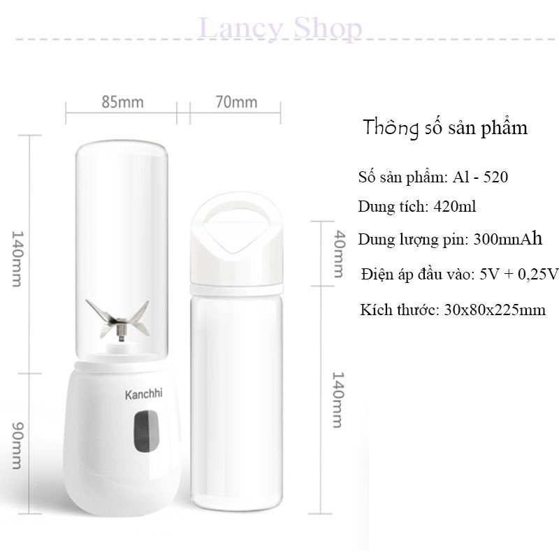 Máy xay sinh tố mini cầm tay Kanchhi Đa Năng sạc Tích Điện usb - cối xay sinh tố 6 Lưỡi Xay inox 304 cao cấp VT790