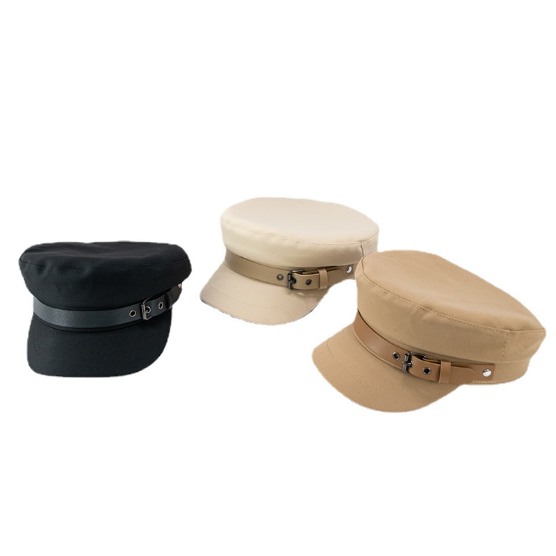Soft Cotton Beret Hat, Solid Color, Japanese Waist Belt, Fall Winter Fashion For Men And Women