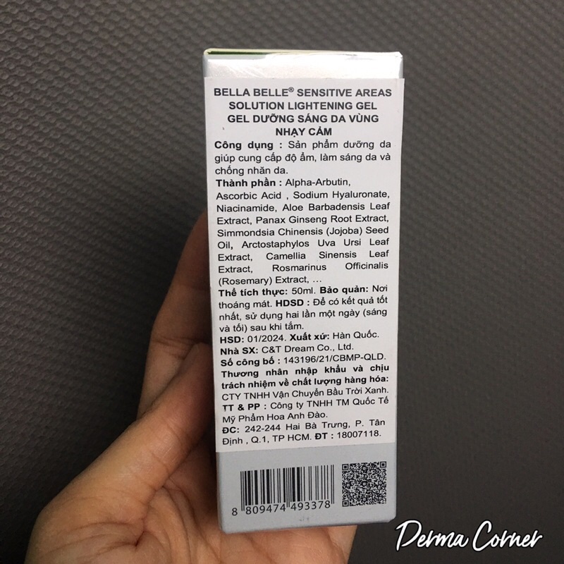 ( Bella Belle ) GEL DƯỠNG TRẮNG DA MỜ THÂM SẠM VÙNG NHẠY CẢM BELLA BELLE SENSITIVE AREAS