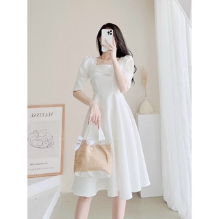 Likeher - đầm trắng dự tiệc đầm chụp kỷ yếu cổ vuông nút tay d10