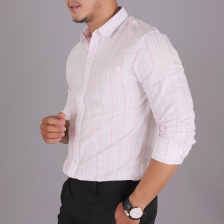 Áo Sơ Mi Nam Linen Sọc Hồng Tay Dài CELEB