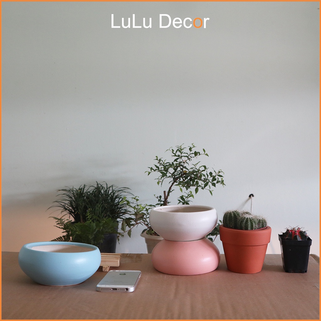 Chậu Trồng Cây - Chậu Men Trơn Bát Tràng 13x5cm, Chậu Trồng Sen Đá, Xương Rồng, Dương Xỉ, Cây Mini Để Bàn