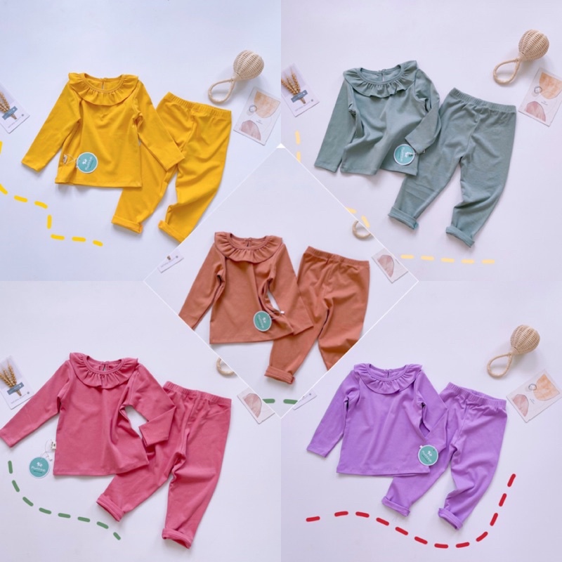 Bộ dài tay cho bé, đồ bộ bé gái cổ bèo đáng yêu, chất cotton co giãn 4 chiều cực mạnh  size từ 10 đến 22kg